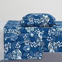 Classic blue papercut roses/large scale