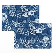 Classic blue papercut roses/large scale