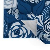 Classic blue papercut roses/large scale