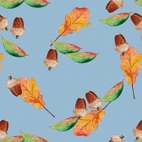 Hand Painted Autumn Leaves And Acorns Sky Blue Medium