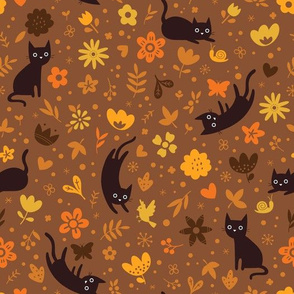 Cats frolicking in the garden - autumn - large scale