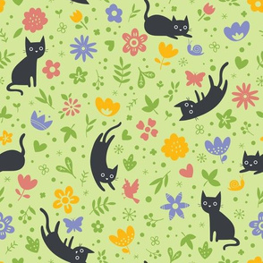 Cats frolicking in the garden - spring - large scale