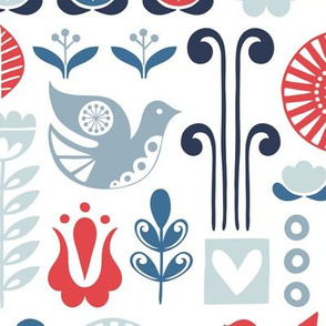 Scandi birds - red & blue - large scale
