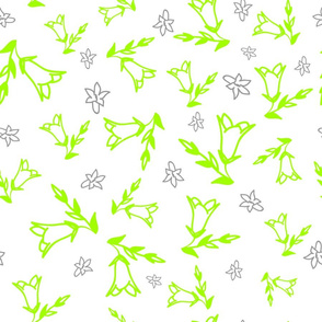 Bellflowers Neon Green  on White