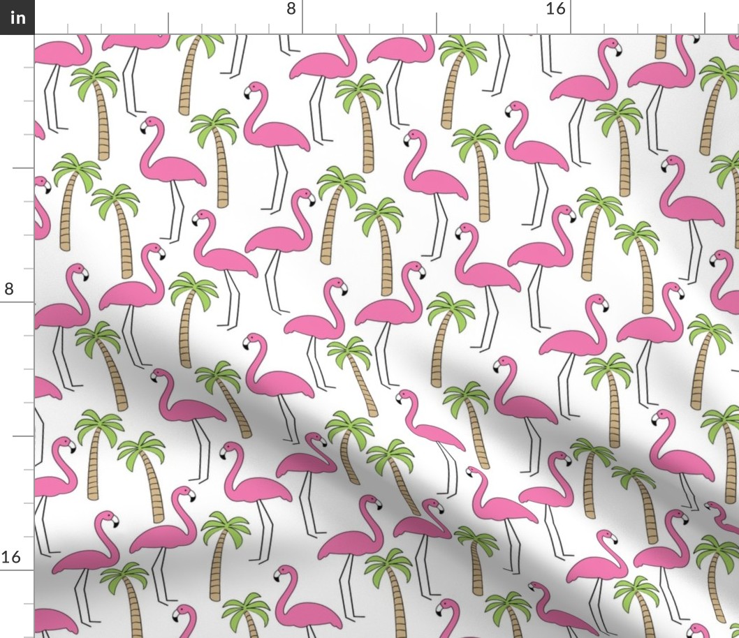 flamingos with palm trees