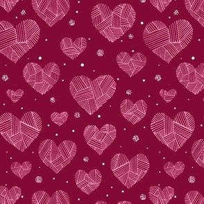  Crosshatch Hearts on Maroon