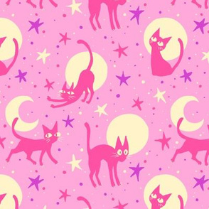 Moonlit Cats on Pink