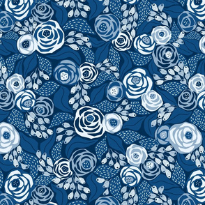 Classic blue papercut roses/medium scale