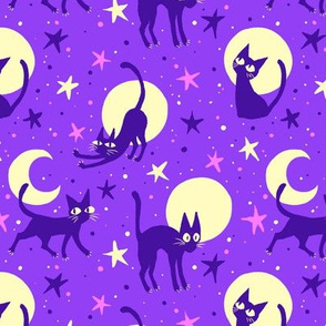 Moonlit Cats on Purple