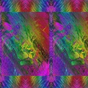 TROPICAL LION FELINE vignettes labels bright rainbow background PSMGE