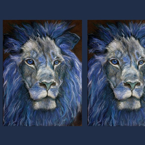 PANEL TEXTURED effect LION blue DRAWING FELINE PSMGE 2 PANELS PER FAT QUARTER