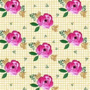 4" Bright Pink Flowers Yellow Squares
