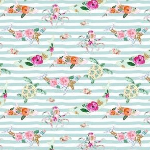 4" Floral Sea Life with Aqua Stripes