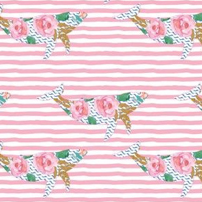 4" Floral Pink Sea Pink Trim with Pink Stripes