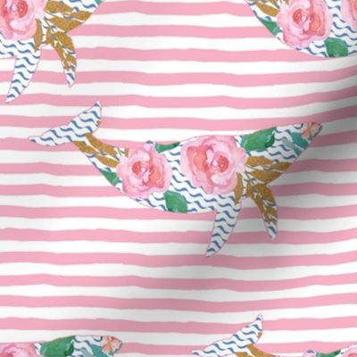 8" Floral Pink Sea Pink Trim with Pink Stripes