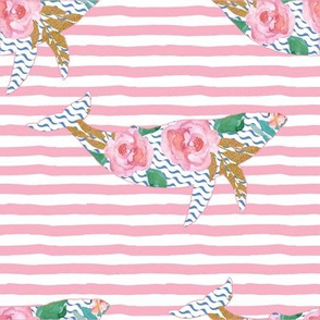 8" Floral Pink Sea Pink Trim with Pink Stripes