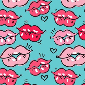 Valentines Day Heart Kisses Cartoon Lips - Valentines Day - Valentines Day Fabric