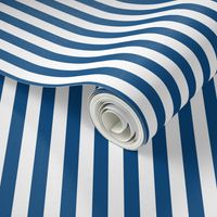 Classic Blue and White 1/2  inch Thin Vertical Picnic Stripes