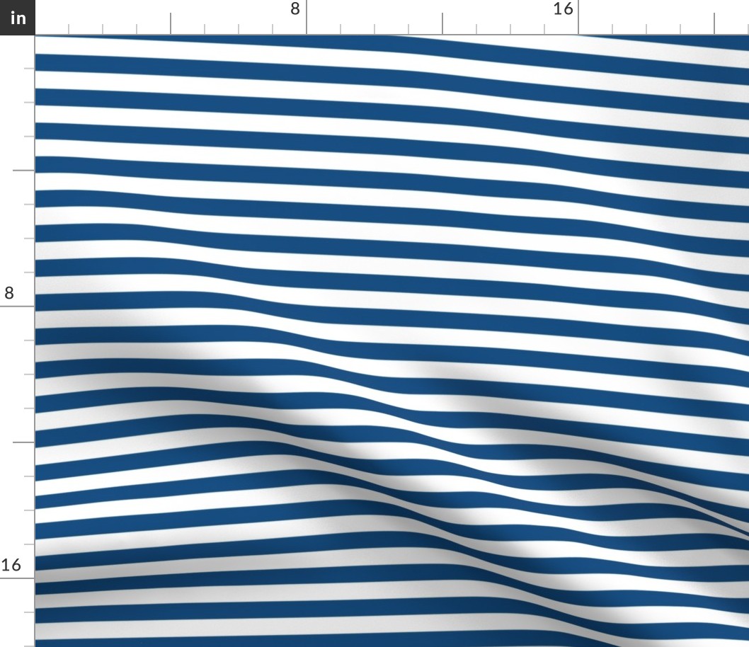 Classic Blue and White  1/2  inch thin Horizontal Picnic Stripes