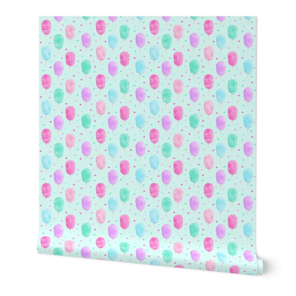 (1.5" scale) cotton candy on light green with hearts C20BS