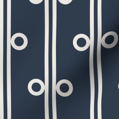 Six Inch Snowbound Circles and Vertical Stripes on Naval Blue