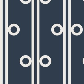 Six Inch Snowbound Circles and Vertical Stripes on Naval Blue