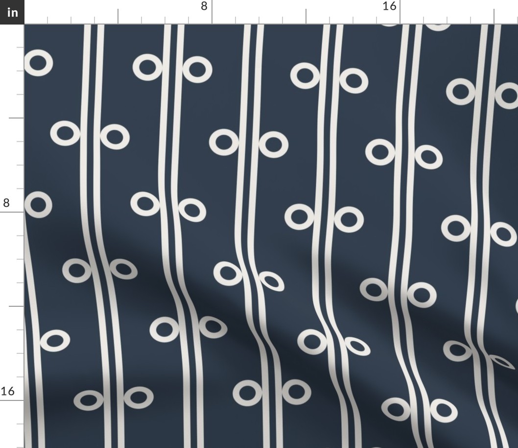 Six Inch Snowbound Circles and Vertical Stripes on Naval Blue