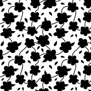 Floral Spring Delight! Black on white, large 