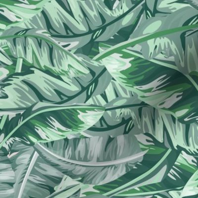 Banana Leaves- Tropical Green Color Block Leaves- Emerald- Regular Scale