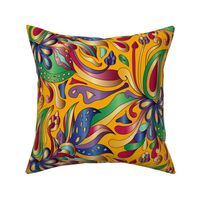 Groovy Mushroom Paisley Florals- Jewel Tone- Gold- Regular Scale