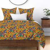 Groovy Mushroom Paisley Florals- Jewel Tone- Gold- Regular Scale