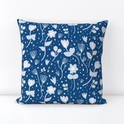 Romantic Spring Garden - White on Classic Blue 