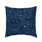 Shibori Stars on Dark Indigo (large scale) | Night sky fabric, block printed stars on linen pattern, arashi shibori linen.