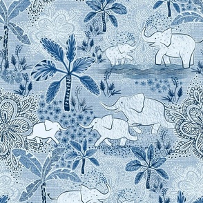 Happy elephants in blue light - medium size