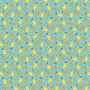 Lemon Citrus on Blue Tiny Small 0,75 inch
