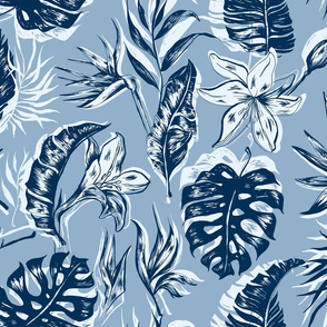 Classic Blue Tropical Pattern
