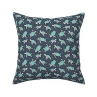 Sea Turtles Green Mint Nautical Ocean on Dark Blue Navy Smaller 1,5 inch