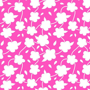 Floral Spring Delight! White on Hot Pink, large 