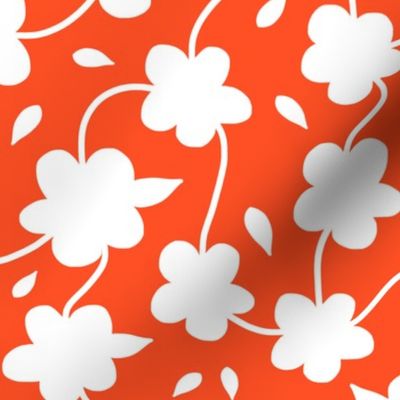 Floral Spring Delight! White on Burnt orange, large 