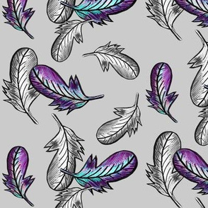 Bohemian Pillow Fight / Light grey w/ Silver and Multi Feathers Med.  