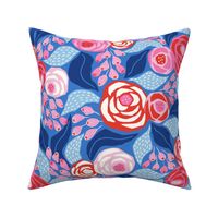 bright pink and blue roses/large scale