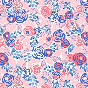 soft pink and blue roses/medium scale