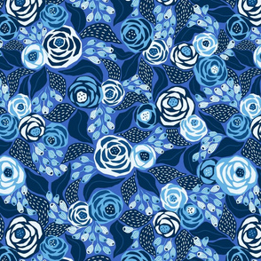 bright blue papercut roses/medium scale