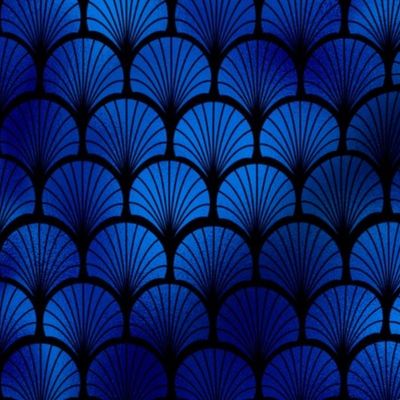 Fan Palms in Black and Classic Blue Vintage Faux Foil Art Deco Vintage Foil Pattern