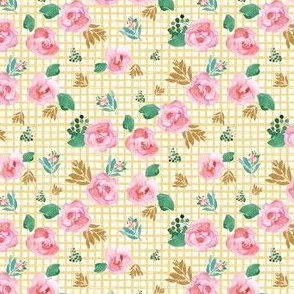 4" Pink Flowers Yellow Squares