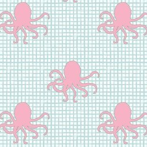 4" Pink Octopus Aqua Squares