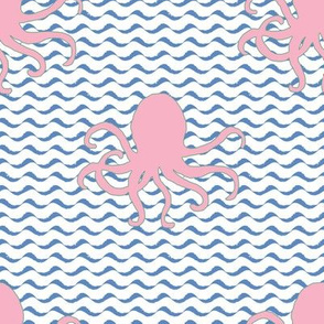 8" Pink Octopus Blue Waves