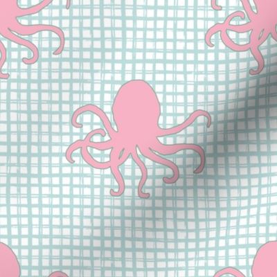 8" Pink Octopus Aqua Squares