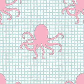 8" Pink Octopus Aqua Squares