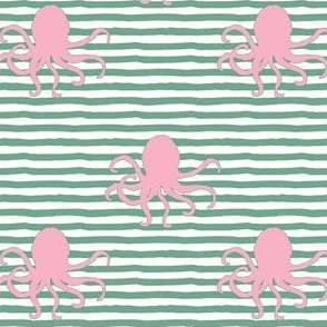4" Pink Octopus Green Stripes